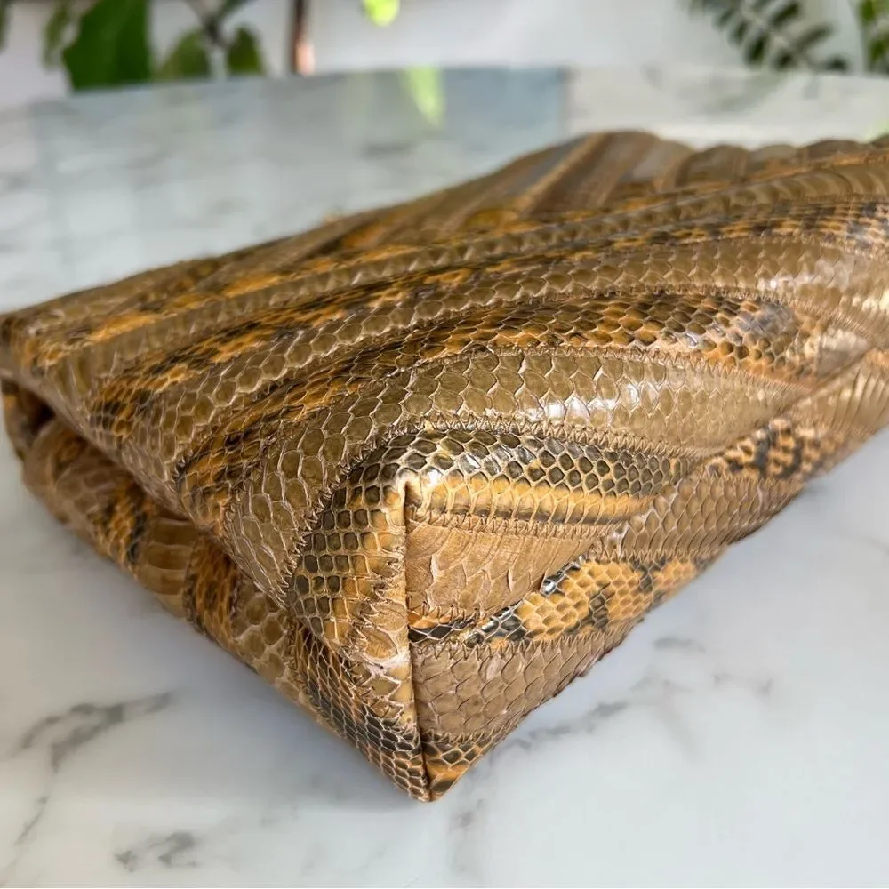 Tory Burch Kira Chevron Exotic Snakeskin Leather Convertible Shoulder Bag Tan